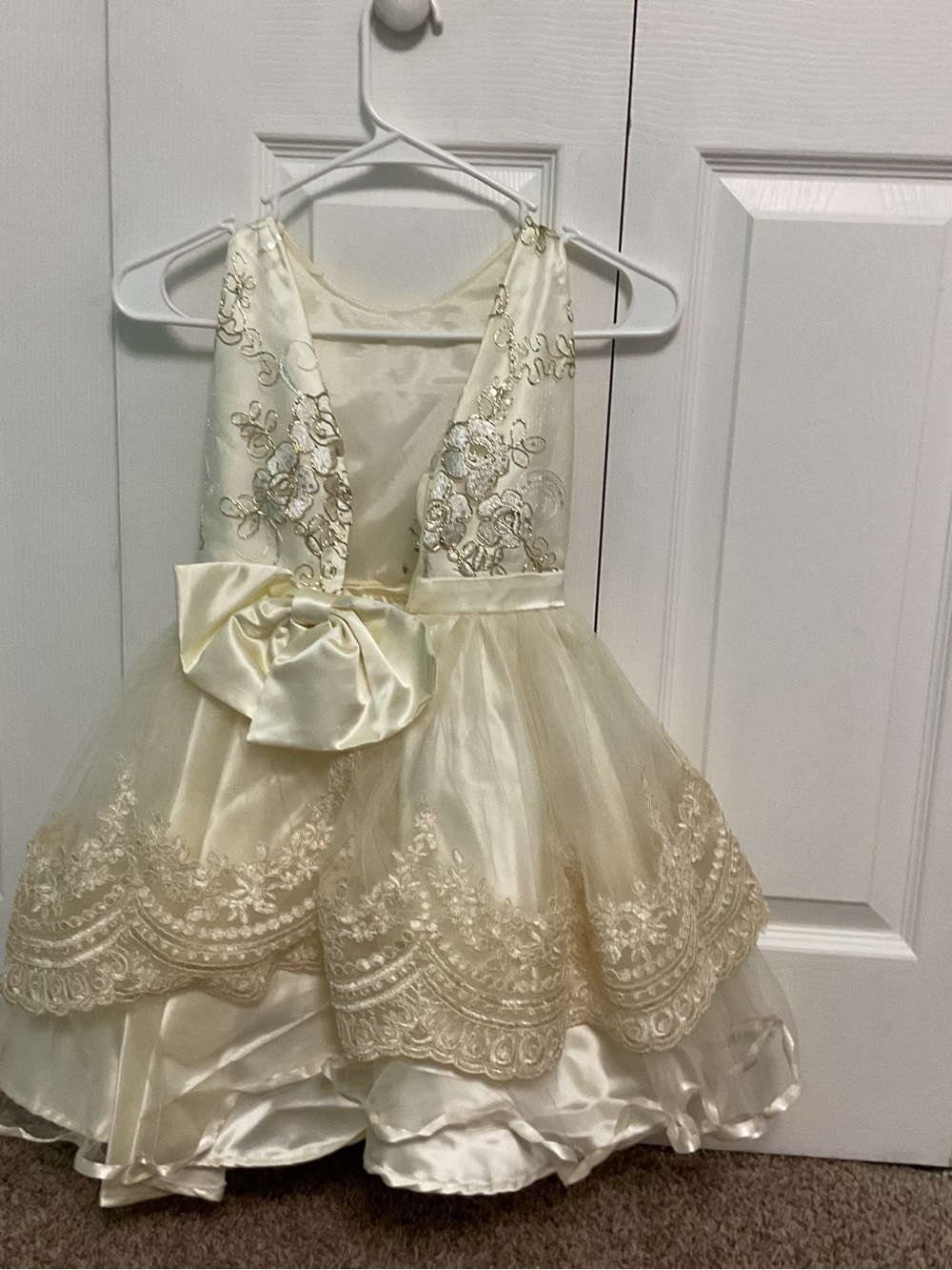 Ivory Lace & Satin Bow Girls' Formal Dress